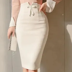 High-Waisted White Pencil Skirt with Back Split