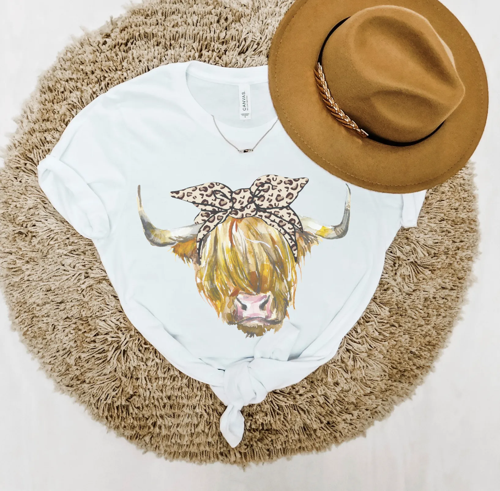 Highland Cow Tees Country Leopard Bow Highland Cow T-Shirts