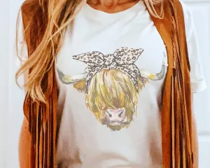 Highland Cow Tees Country Leopard Bow Highland Cow T-Shirts