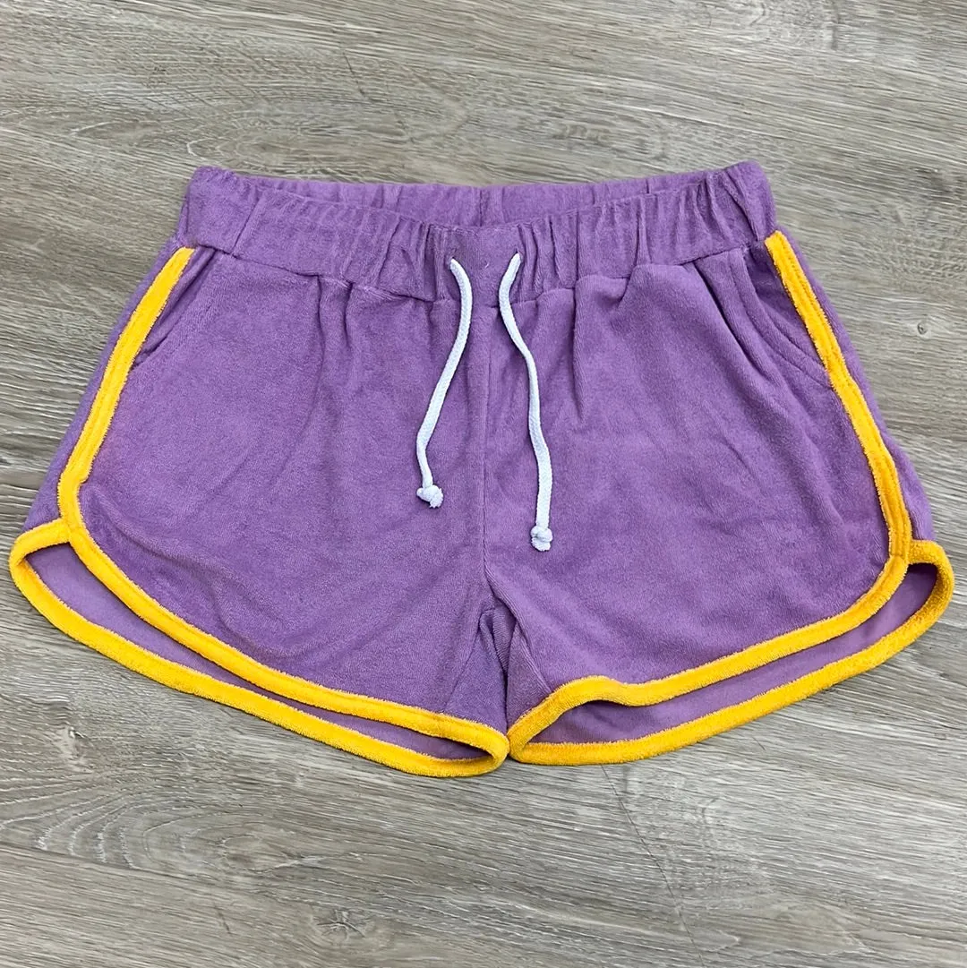 Honesty Clothing Purple/Gold Terry Cheer Shorts