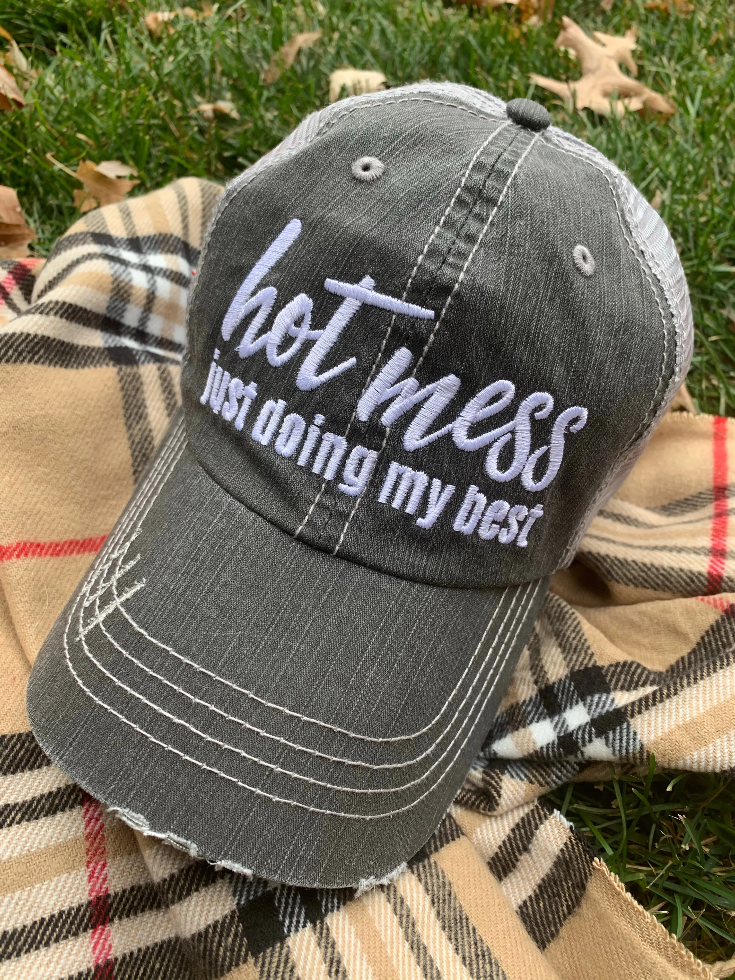 HOT MESS just doing my best hats Embroidered gray distressed unisex trucker caps Womens gift
