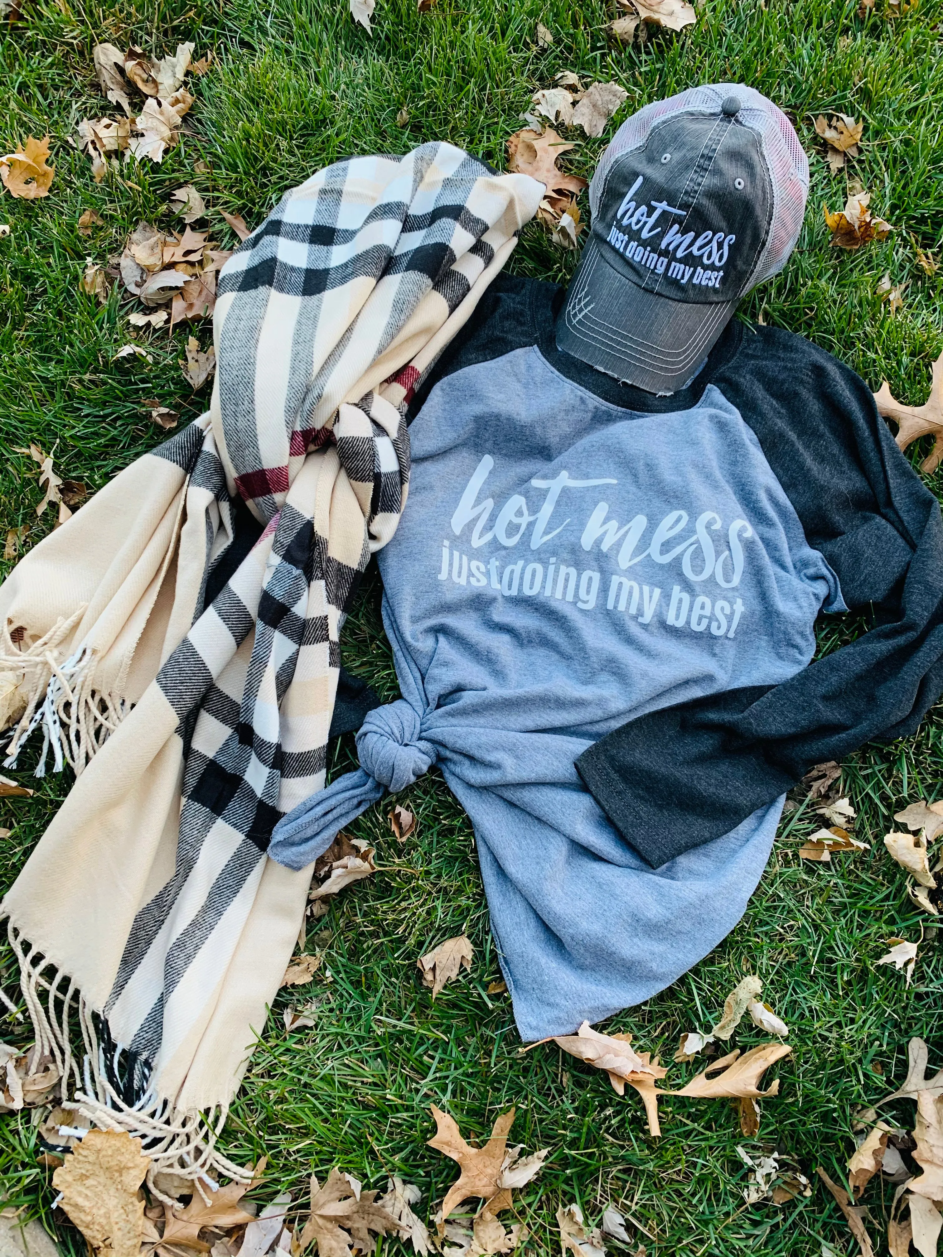 HOT MESS just doing my best hats Embroidered gray distressed unisex trucker caps Womens gift