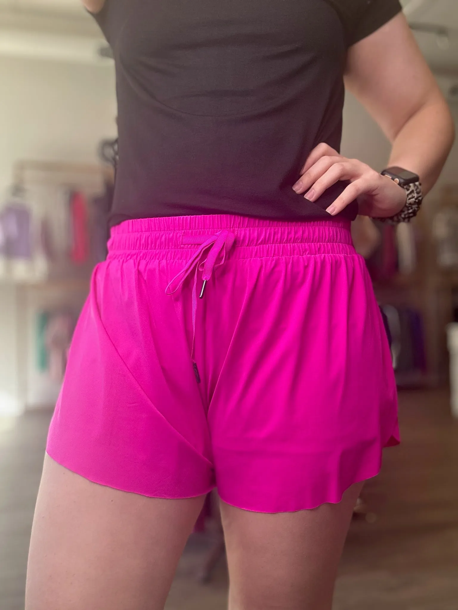 Hot Pink High Waist Knit Shorts