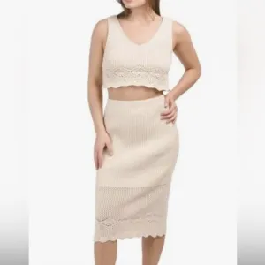House of Harlow 1960 Sweater Set Crop Top Pencil Skirt NEW Womens Large Ivory