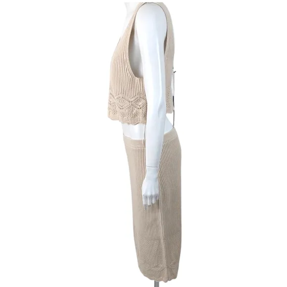 House of Harlow 1960 Sweater Set Crop Top Pencil Skirt NEW Womens Large Ivory
