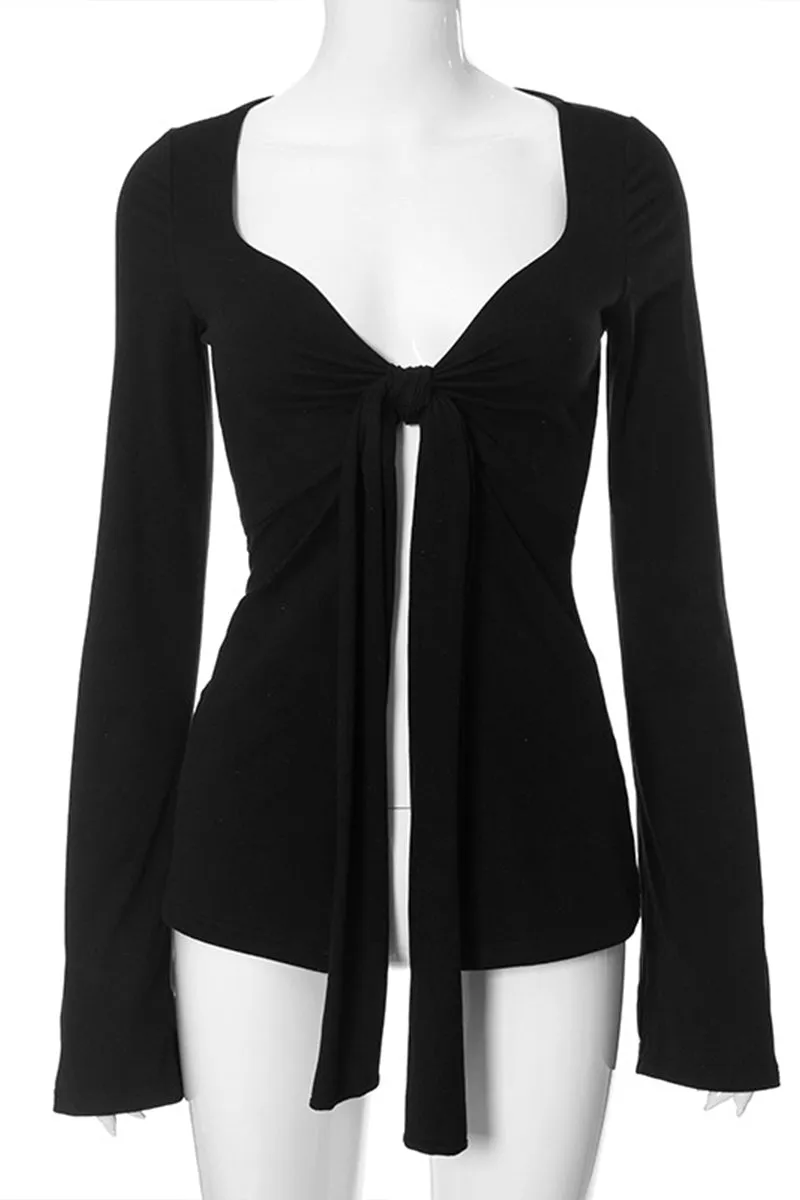 HTS1041 Sweet Knot Front Blouse Top