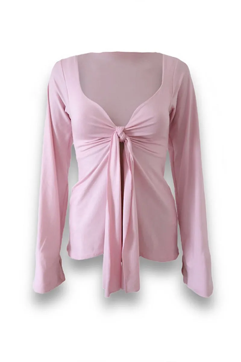 HTS1041 Sweet Knot Front Blouse Top