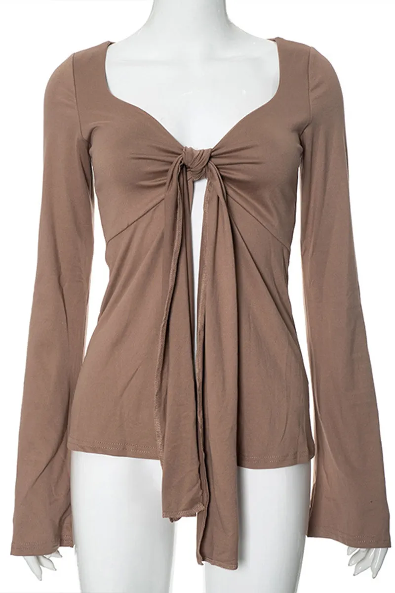 HTS1041 Sweet Knot Front Blouse Top