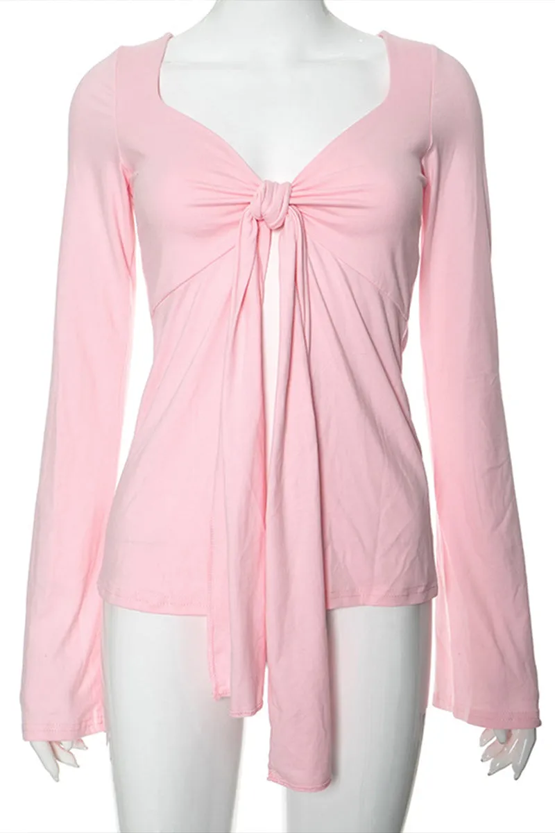 HTS1041 Sweet Knot Front Blouse Top
