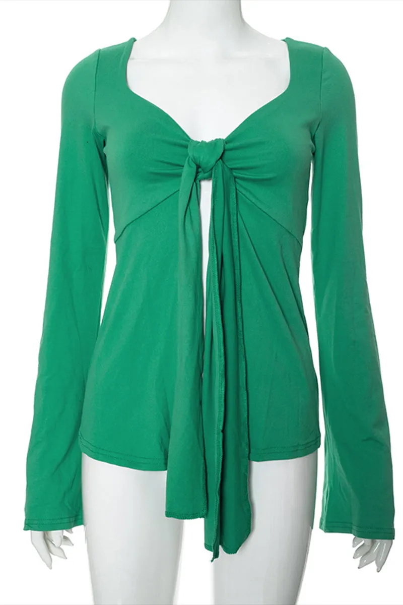 HTS1041 Sweet Knot Front Blouse Top