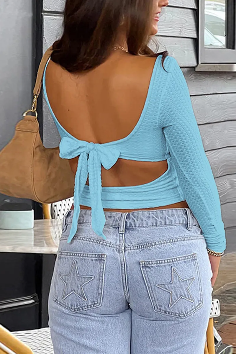 HTS1363 Chic Knit Square Neck Crop Top