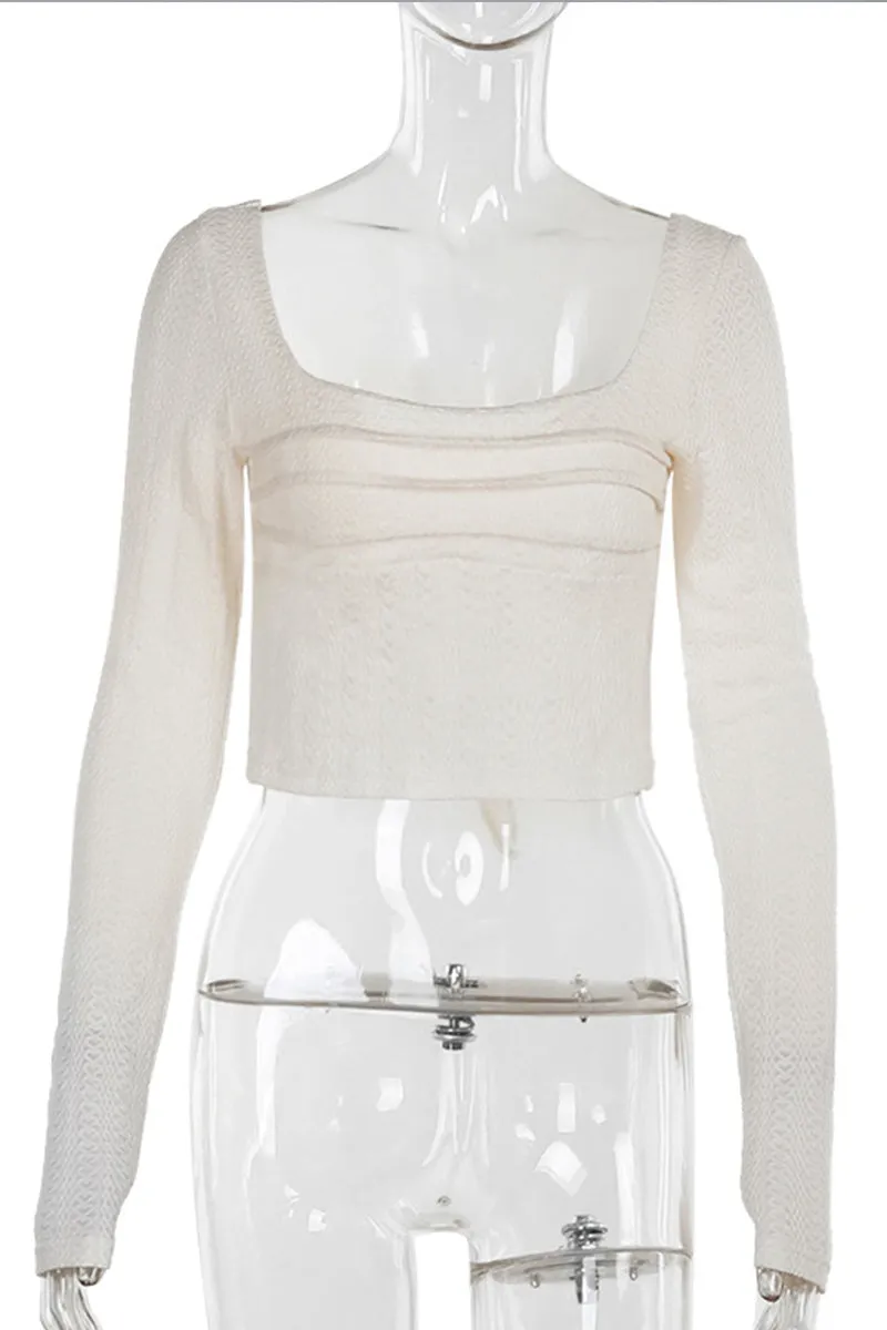 HTS1363 Chic Knit Square Neck Crop Top