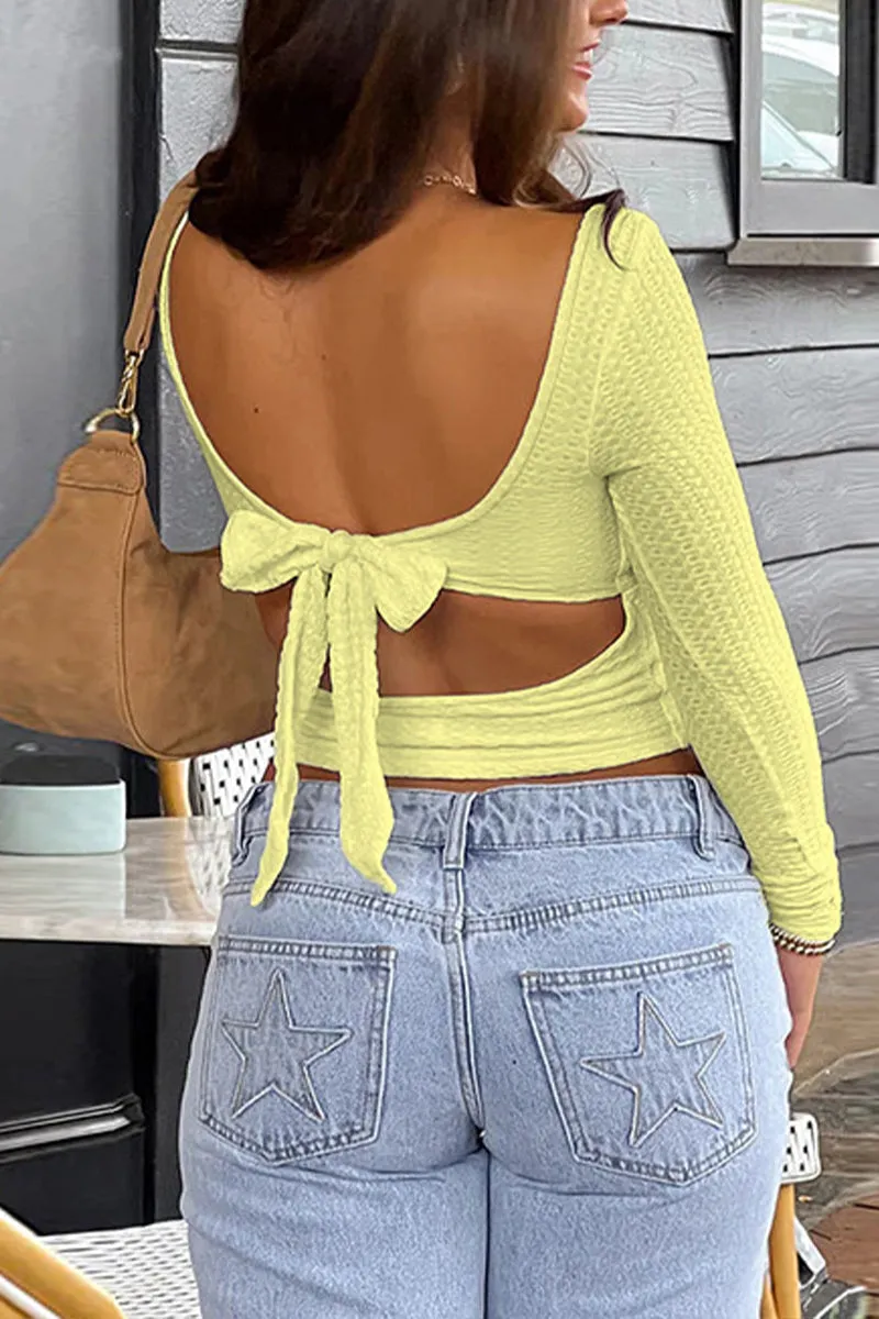 HTS1363 Chic Knit Square Neck Crop Top