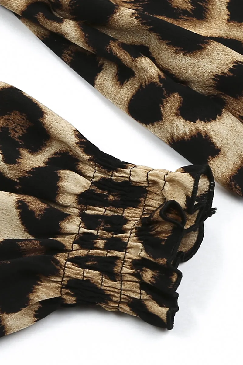 HTT1283 Leopard Off-Shoulder Blouse Top