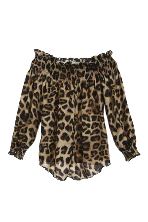 HTT1283 Leopard Off-Shoulder Blouse Top