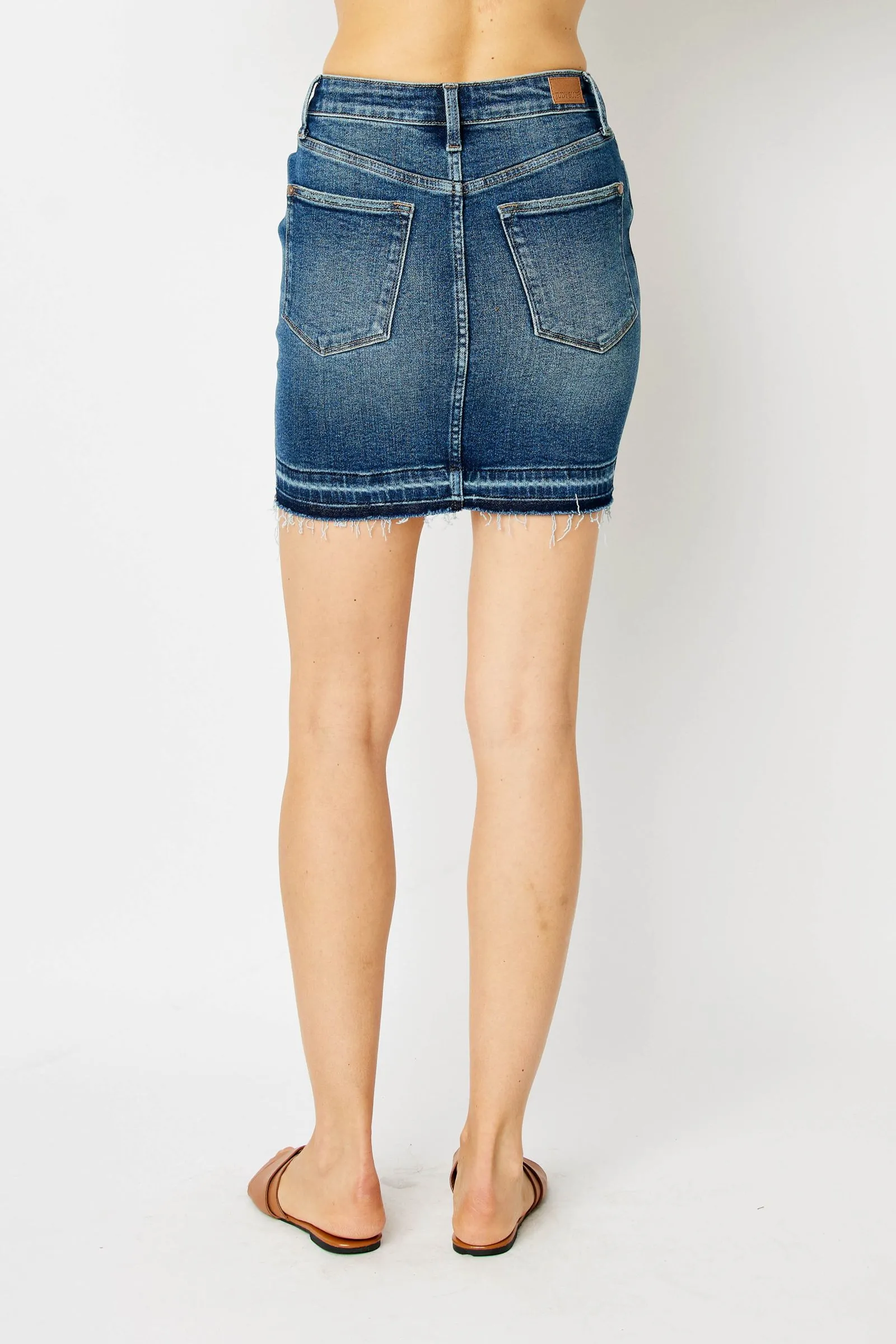 HW TUMMY CONTROL RELEASE HEM DENIM SKIRT BY JUDY BLUE