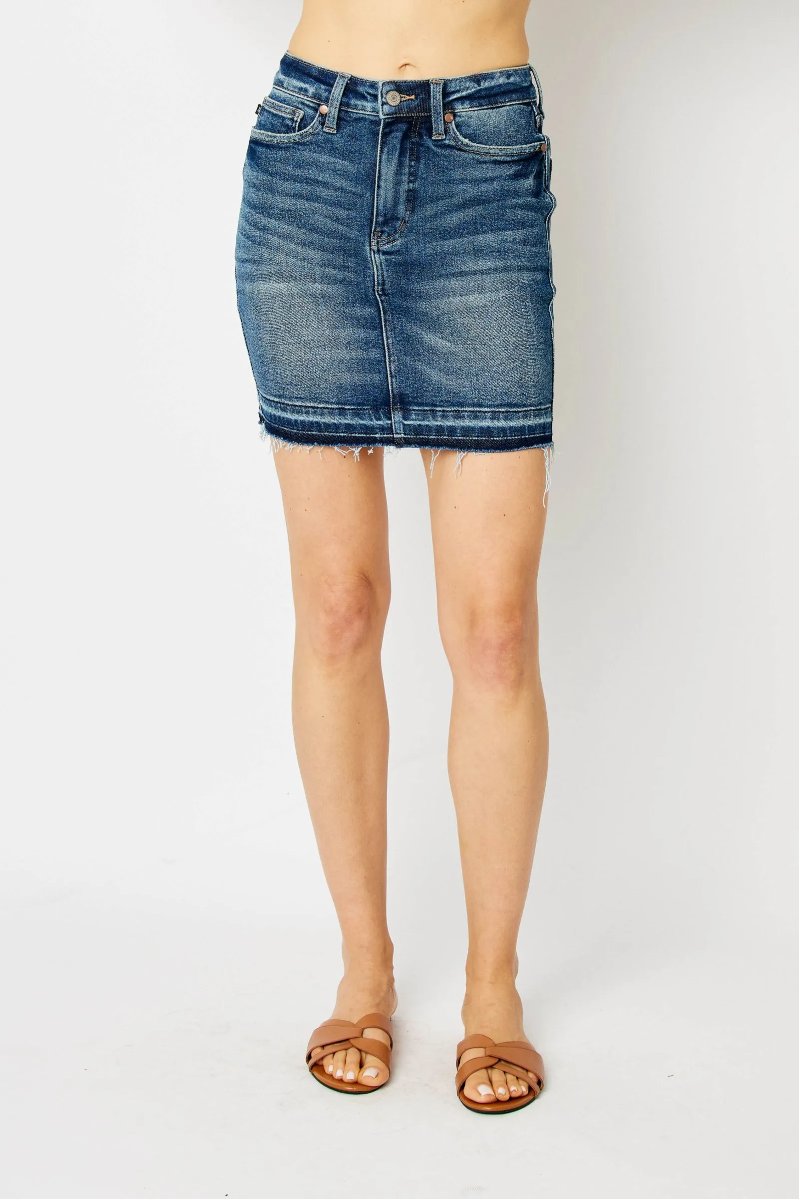 HW TUMMY CONTROL RELEASE HEM DENIM SKIRT BY JUDY BLUE