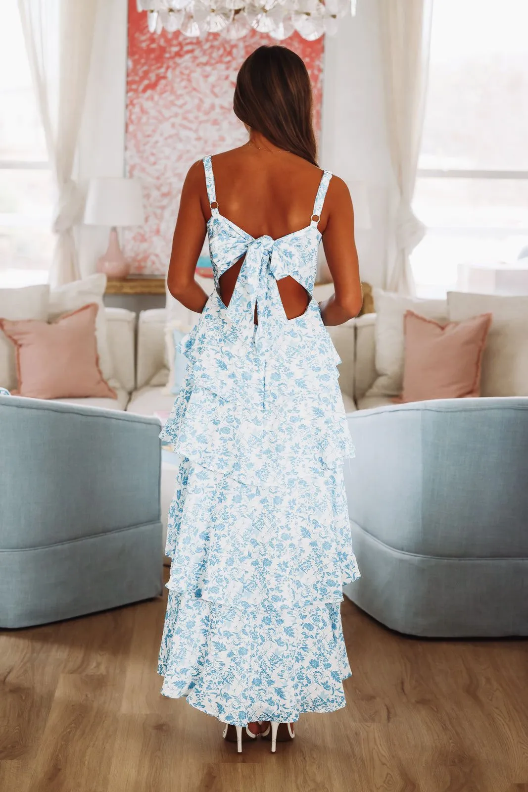 In A Romance Maxi Dress - Blue and White