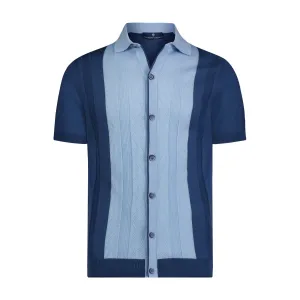Indigo with Lite Blue Jacquard Short Sleeve Knit Polo