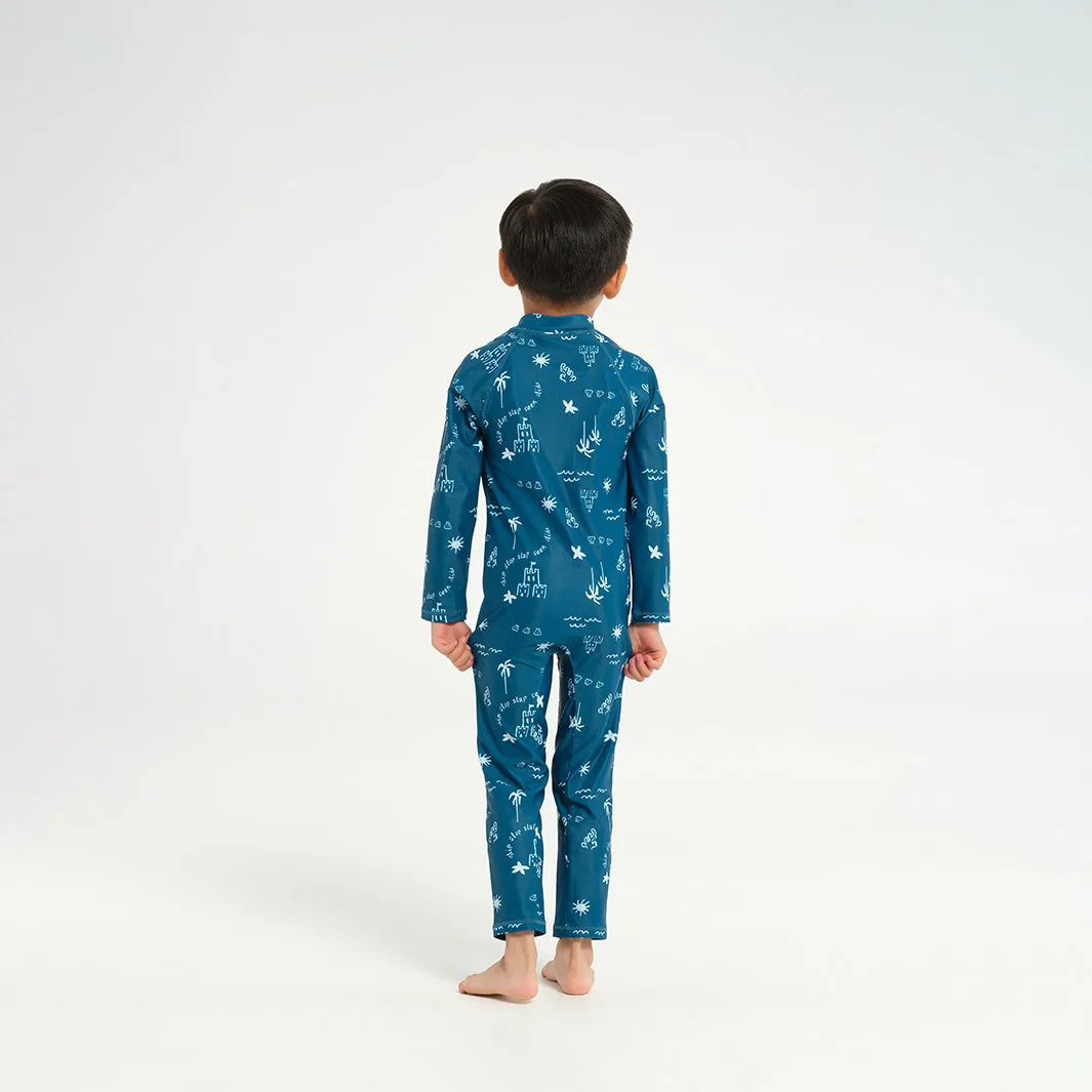 Infant Beach Days LS Swim Zip Suit - Navy