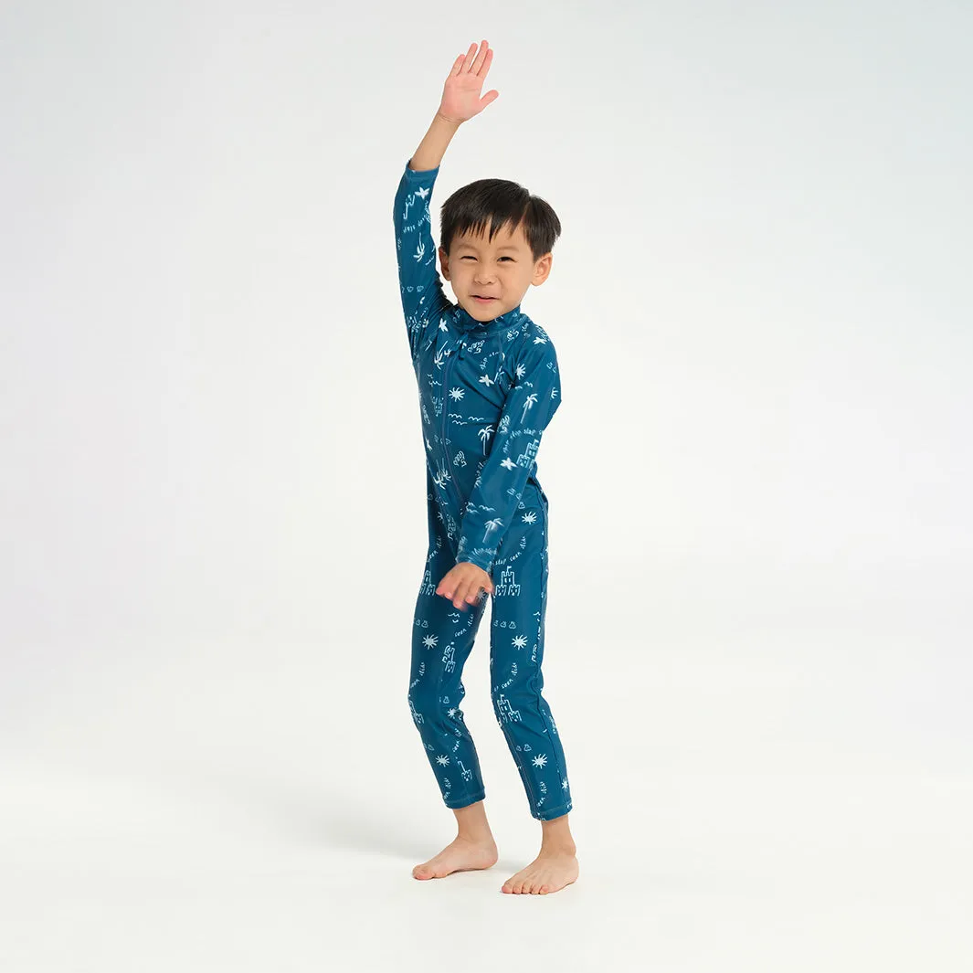 Infant Beach Days LS Swim Zip Suit - Navy