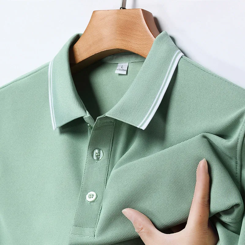 INSTOCK-Seamless polo men's lapel ice silk T-shirt for men