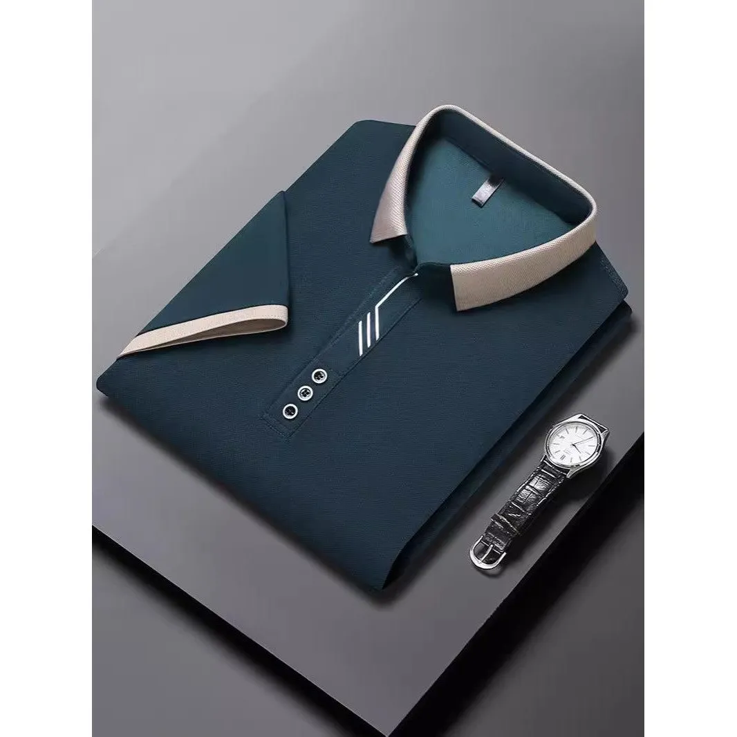 INSTOCK-Seamless polo men's lapel ice silk T-shirt for men