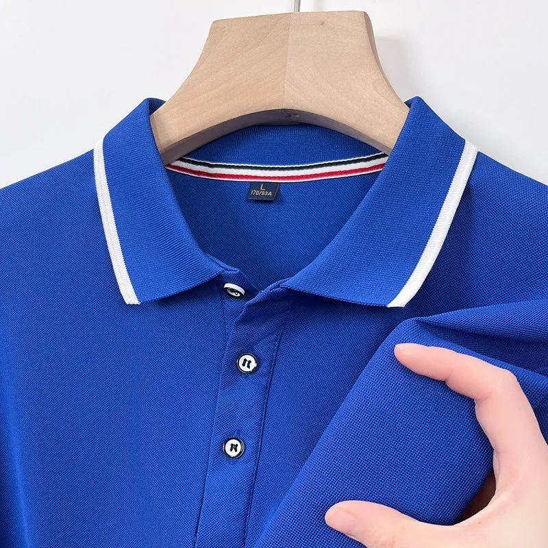 INSTOCK-Seamless polo men's lapel ice silk T-shirt for men