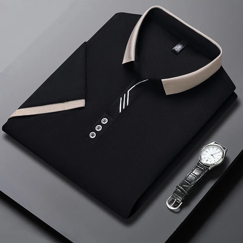 INSTOCK-Seamless polo men's lapel ice silk T-shirt for men