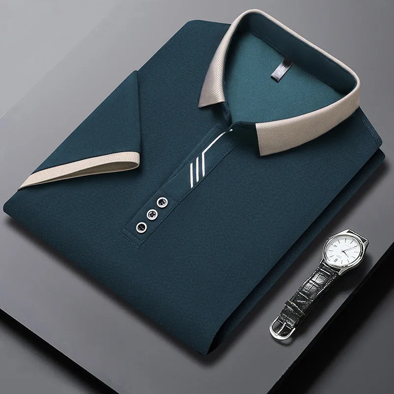 INSTOCK-Seamless polo men's lapel ice silk T-shirt for men