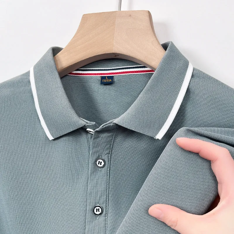 INSTOCK-Seamless polo men's lapel ice silk T-shirt for men