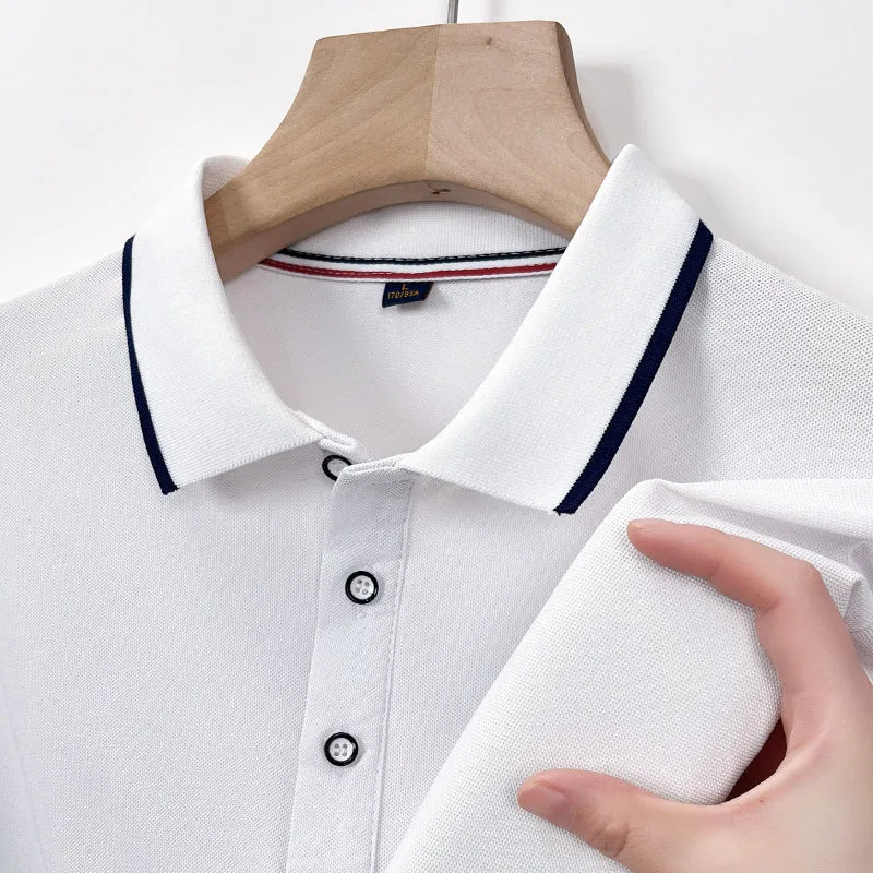 INSTOCK-Seamless polo men's lapel ice silk T-shirt for men