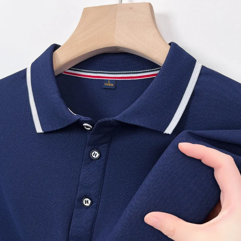 INSTOCK-Seamless polo men's lapel ice silk T-shirt for men