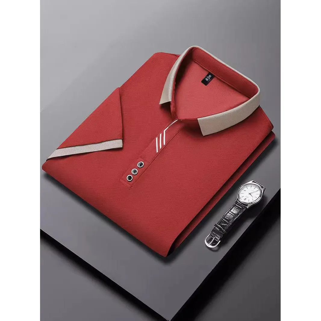 INSTOCK-Seamless polo men's lapel ice silk T-shirt for men