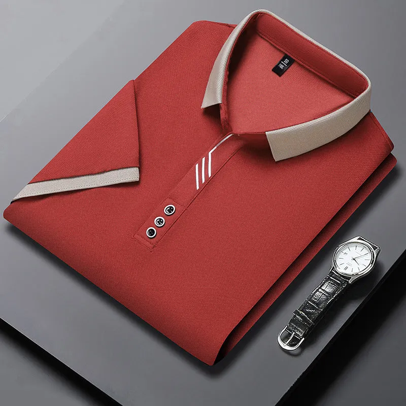 INSTOCK-Seamless polo men's lapel ice silk T-shirt for men