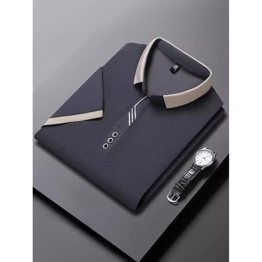 INSTOCK-Seamless polo men's lapel ice silk T-shirt for men