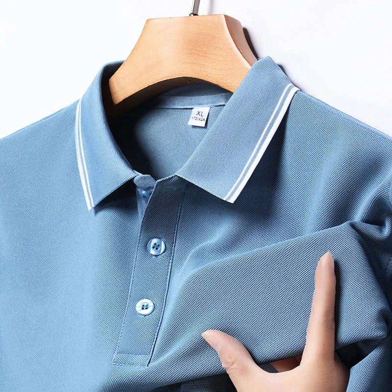 INSTOCK-Seamless polo men's lapel ice silk T-shirt for men