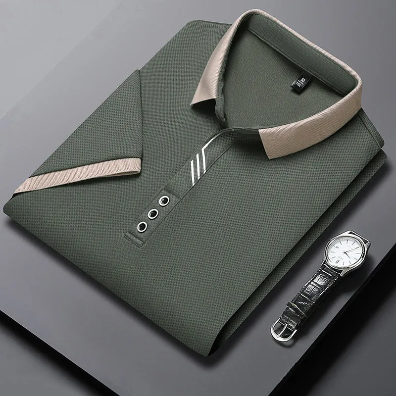 INSTOCK-Seamless polo men's lapel ice silk T-shirt for men