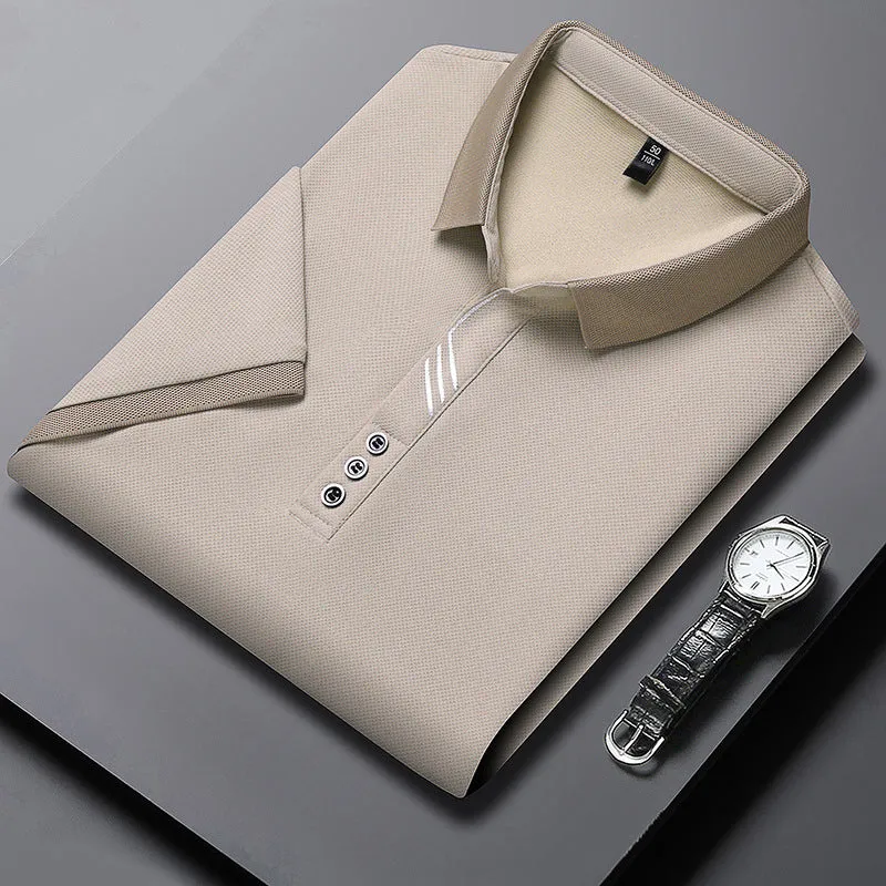 INSTOCK-Seamless polo men's lapel ice silk T-shirt for men