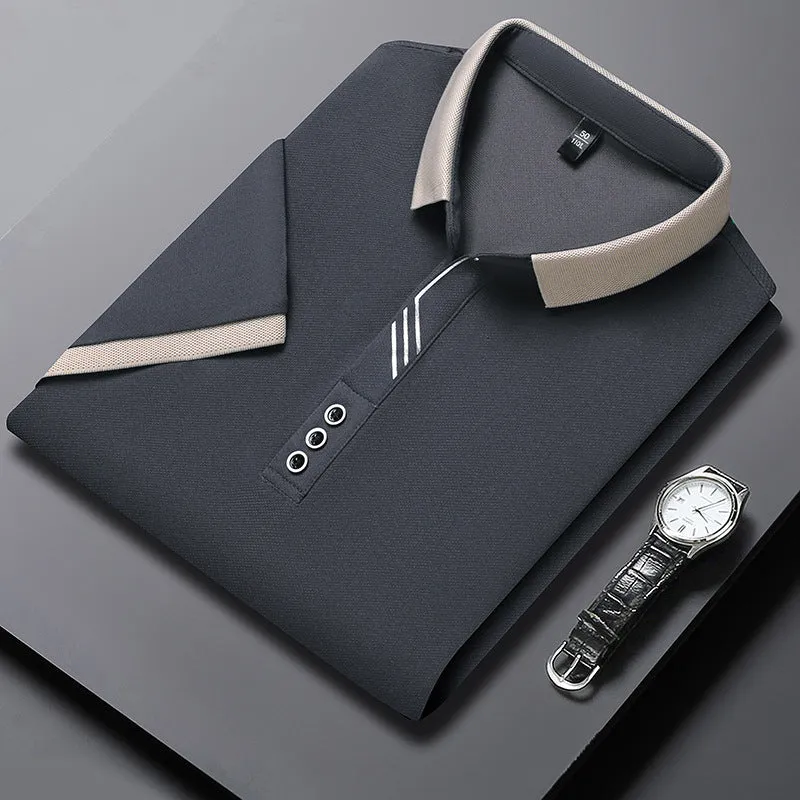 INSTOCK-Seamless polo men's lapel ice silk T-shirt for men