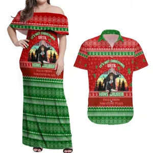 It's Not Christmas Unil Hans Gruber Falls From Nakatomi Plaza Couples Matching Off Shoulder Maxi Dress and Hawaiian Shirt Xmas Eve 1988 DT02