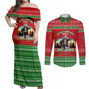 It's Not Christmas Unil Hans Gruber Falls From Nakatomi Plaza Couples Matching Off Shoulder Maxi Dress and Long Sleeve Button Shirts Xmas Eve 1988 DT02