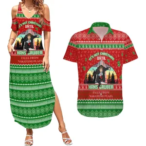 It's Not Christmas Unil Hans Gruber Falls From Nakatomi Plaza Couples Matching Summer Maxi Dress and Hawaiian Shirt Xmas Eve 1988 DT02