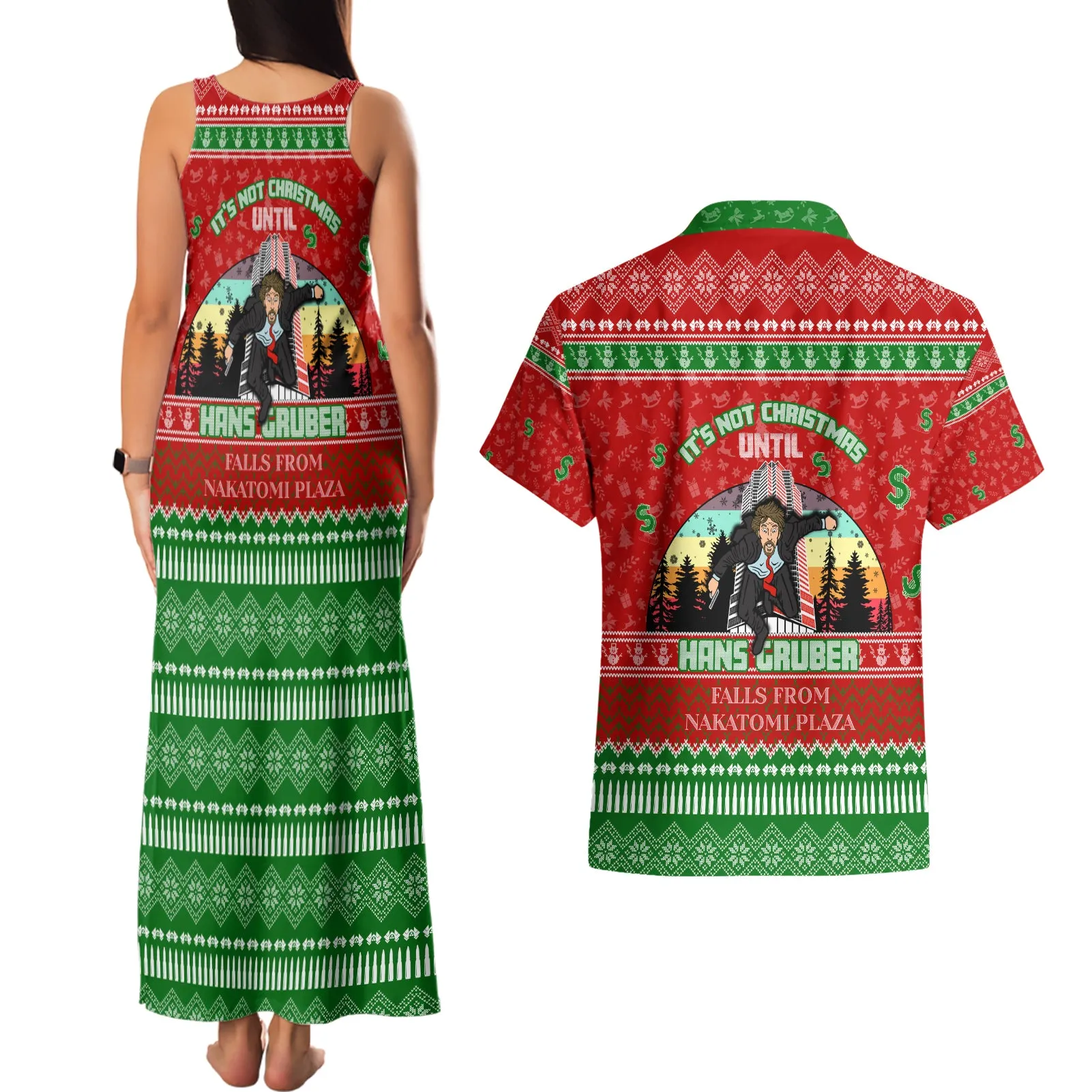 It's Not Christmas Unil Hans Gruber Falls From Nakatomi Plaza Couples Matching Tank Maxi Dress and Hawaiian Shirt Xmas Eve 1988 DT02