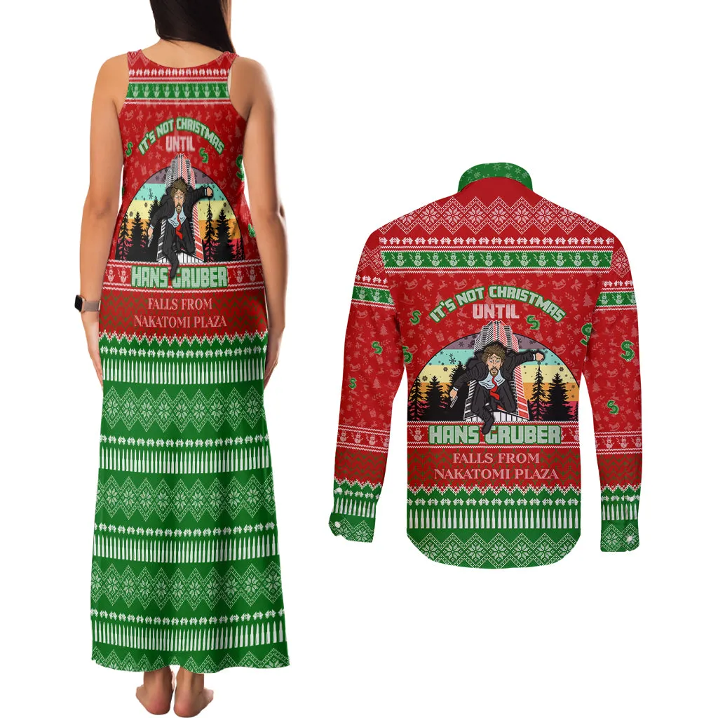 It's Not Christmas Unil Hans Gruber Falls From Nakatomi Plaza Couples Matching Tank Maxi Dress and Long Sleeve Button Shirts Xmas Eve 1988 DT02