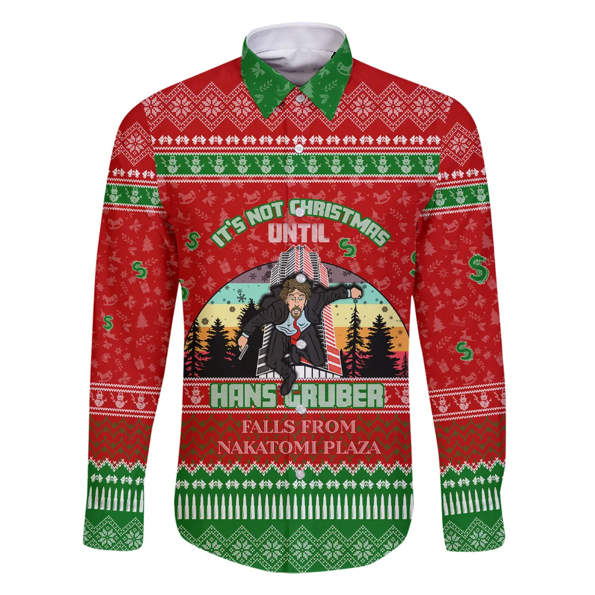 It's Not Christmas Unil Hans Gruber Falls From Nakatomi Plaza Family Matching Off Shoulder Maxi Dress and Hawaiian Shirt Xmas Eve 1988 DT02
