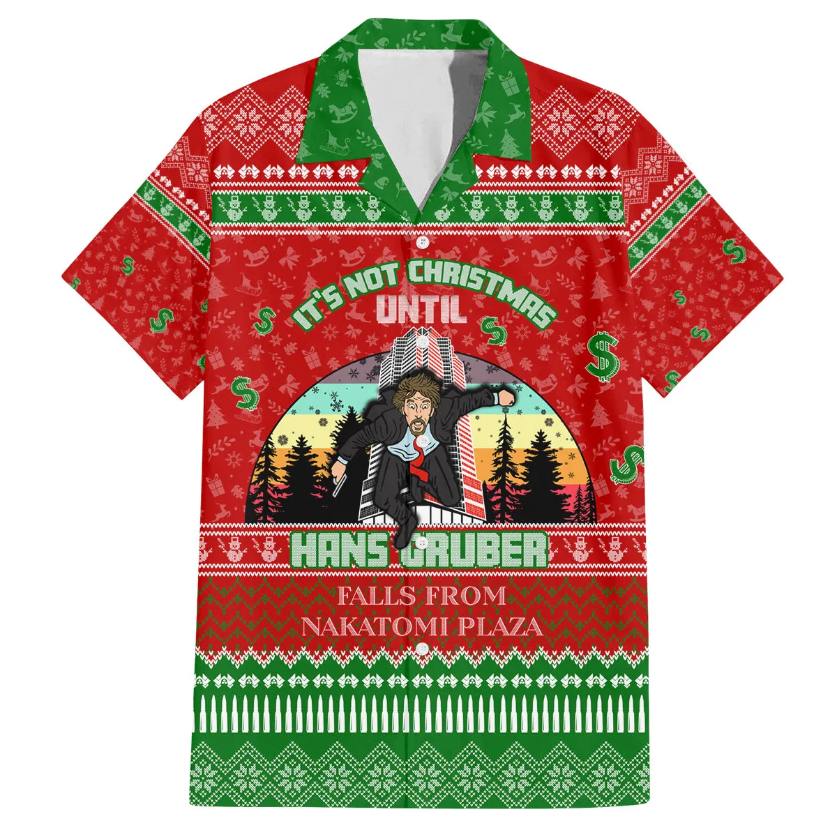 It's Not Christmas Unil Hans Gruber Falls From Nakatomi Plaza Family Matching Off Shoulder Maxi Dress and Hawaiian Shirt Xmas Eve 1988 DT02