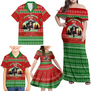 It's Not Christmas Unil Hans Gruber Falls From Nakatomi Plaza Family Matching Off Shoulder Maxi Dress and Hawaiian Shirt Xmas Eve 1988 DT02