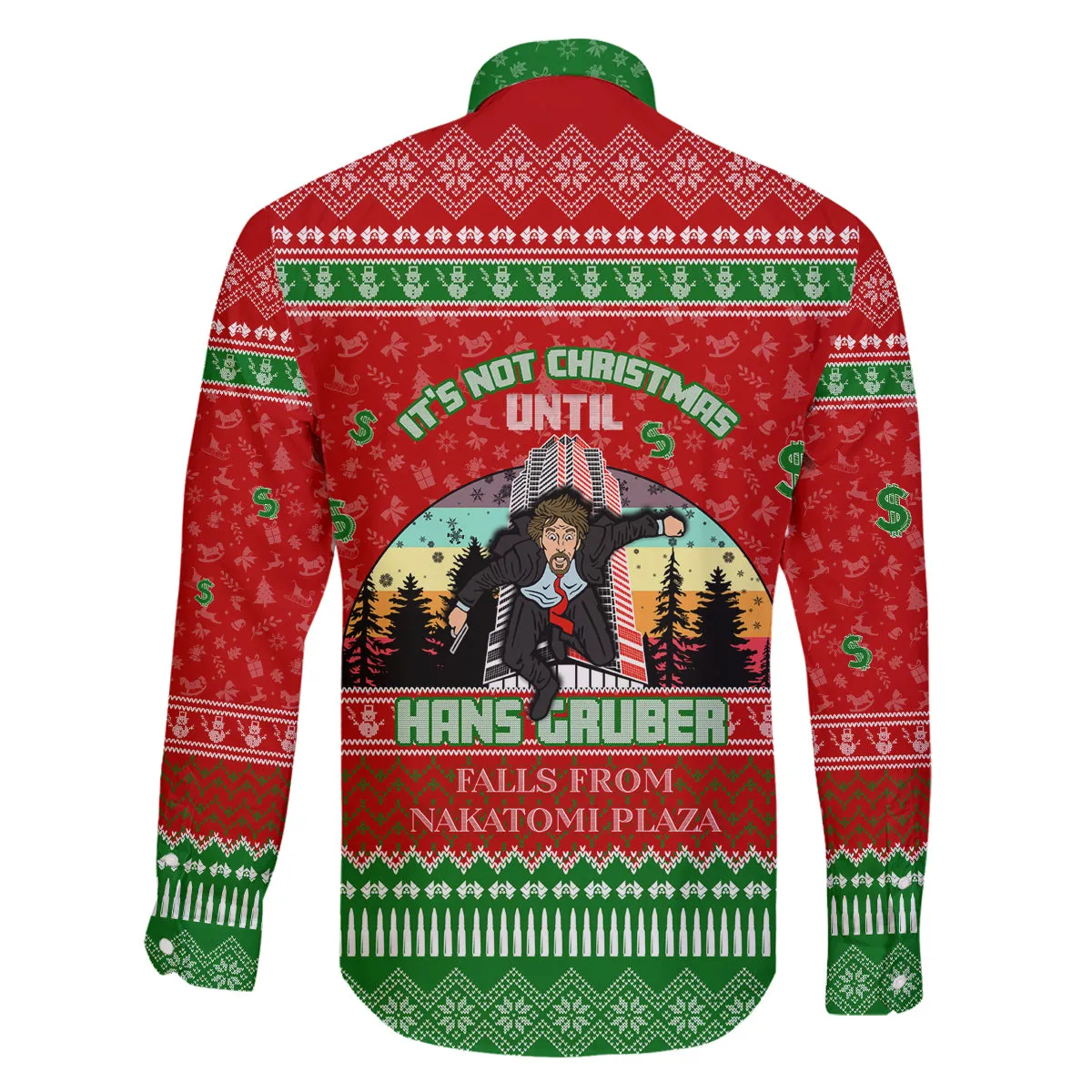 It's Not Christmas Unil Hans Gruber Falls From Nakatomi Plaza Family Matching Off Shoulder Maxi Dress and Hawaiian Shirt Xmas Eve 1988 DT02