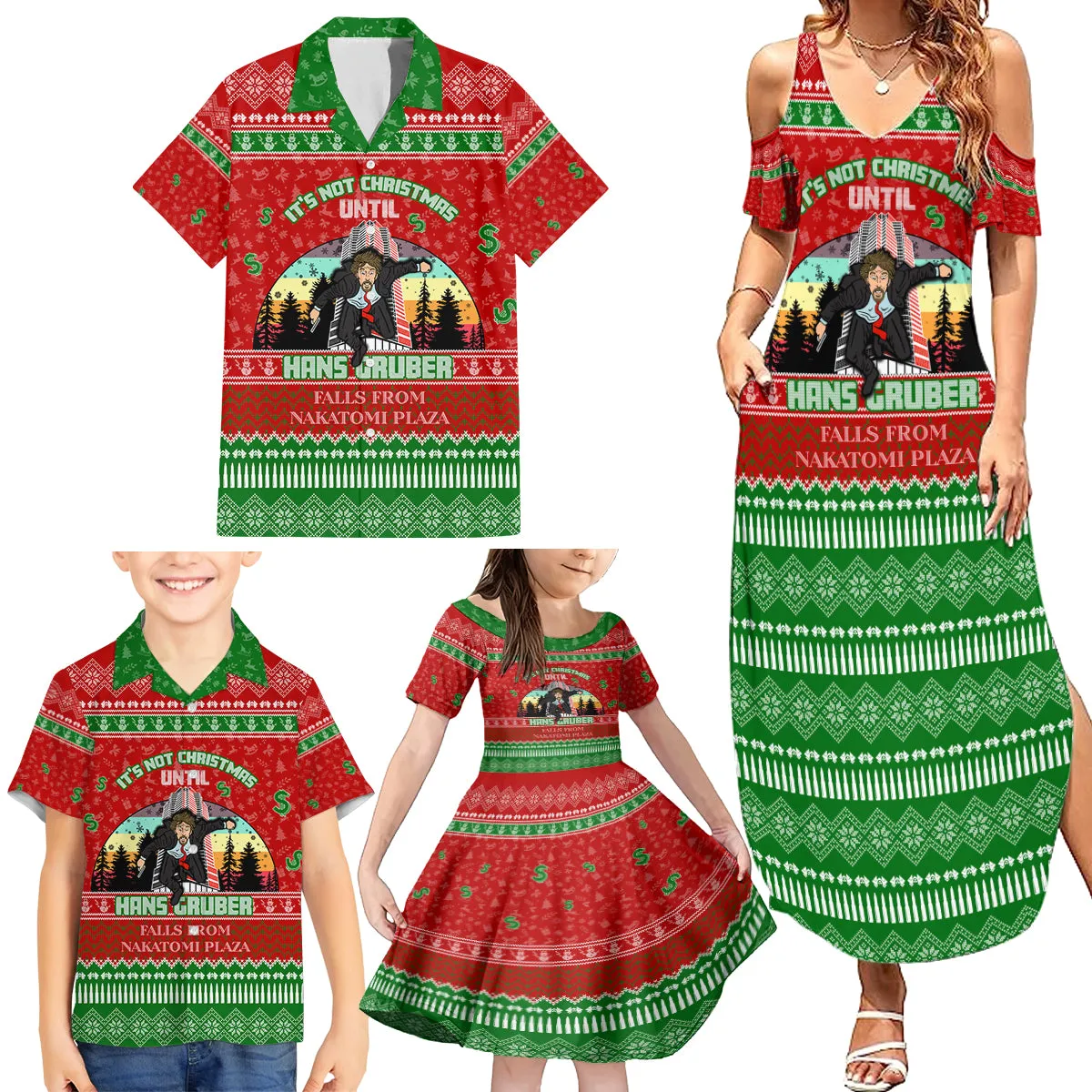 It's Not Christmas Unil Hans Gruber Falls From Nakatomi Plaza Family Matching Summer Maxi Dress and Hawaiian Shirt Xmas Eve 1988 DT02